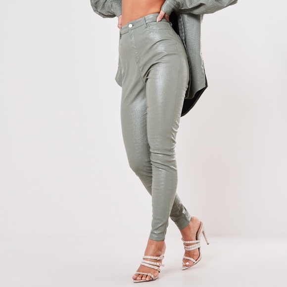 Missguided Pants - Missguided Croc Faux Leather Pants